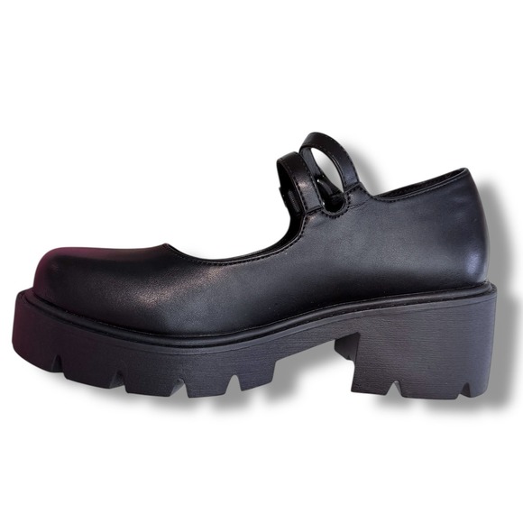 NIB Black Chunky Platform Mary Jane Shoes Women Size 8.5 Double Strap Buckle - Picture 6 of 14